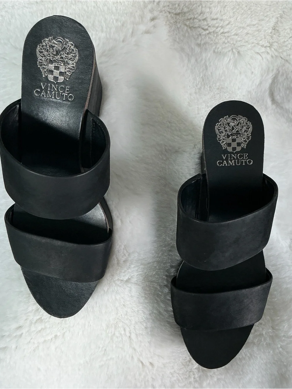 Vince Camuto Black Double-Strap Wedge Slide Sandals